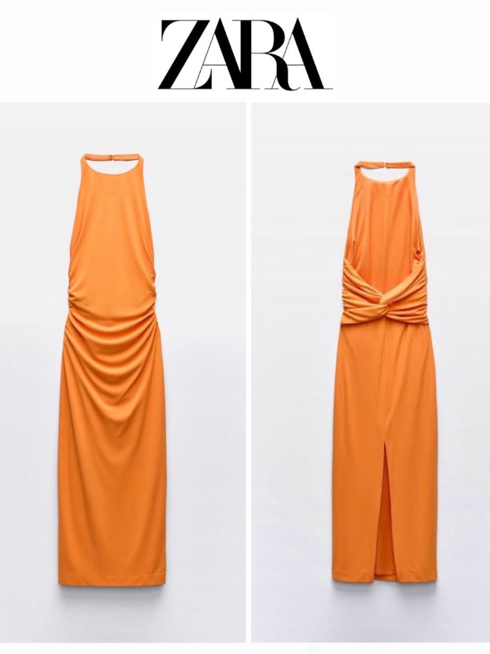 ZARA Sleeveless Orange Halter Maxi Dress